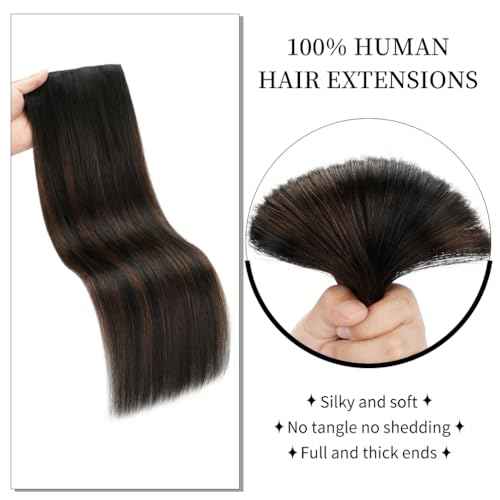 Winsky Hair Extensions Real Human Hair - One Piece Brown Balayage Remy Hair Extensions Clip on 80gram for Women (18inch, #1BT4P1B)