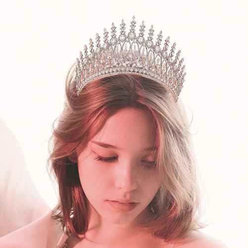 QXMYOO Tall Wedding Tiaras for Bride Large Queen Crowns 5A Cubic Zirconia Princess CZ Bridal Headband for Bride Party Big Pageant Crown for Women Huge Crystal Headpiece Bridal Hair Accessories