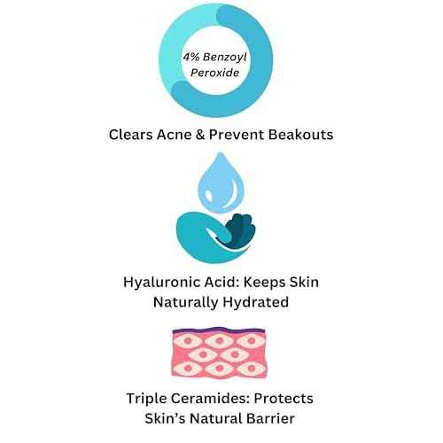 Creamy Acne Foaming Wash 4% Benzoyl Peroxide Face Wash With Hyaluronic Acid & Ceramides Gentle Daily Acne Skin Care 6.76 Fl Oz