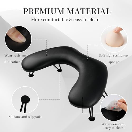 ANGNYA Arm Rest for Nails Tech, U-shaped Hand Rest for Nails Tech Microfiber PU Leather Nail Arm Rest with Detachable Brackets Hand Rest Pillow for Acrylic Nail Cushion (Black)