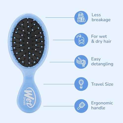 Wet Brush Detangling Brush, Mini Detangler (Sky), Wet & Dry Tangle-Free Hair Brush for Women & Men, No Tangle, Soft and Flexible Bristles for Straight, Curly, and Thick Hair (Pack of 2)