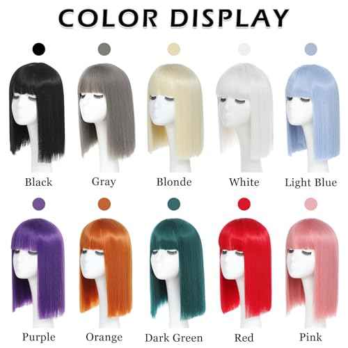 Purple Bob Wig With Bangs - Heat Resistant 14Inch Synthetic Hair, Short Straight Shoulder Length Natural-Looking Cosplay Wig for Daily Use, Parties & Women Girls