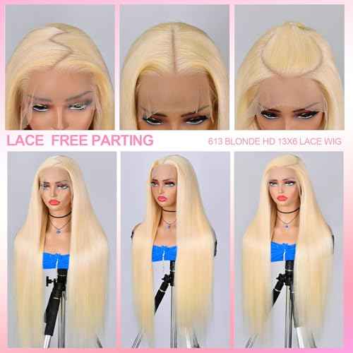 30 Inch 613 Lace Front Wig Human Hair 200 Density Blonde Wig Human Hair Straight 13X6 HD Transparent Lace Front Wigs Human Hair Pre Plucked Blonde 613 HD Lace Frontal Glueless Wigs for Women