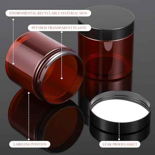 200 Pcs 4 oz Empty Bulk Plastic Container Jars with Lid Leak Proof Round Plastic Jars Small Cosmetic Travel Containers for Storage Makeup Creams Lotion Ointments, Amber