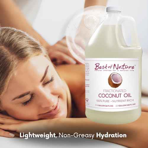 Best of Nature 100% Pure Fractionated Coconut Oil - Natural Massage Oil, Unscented Moisturizer for Men and Women, for Skincare and Hair Care, Carrier for Essential Oils, Gallon (128 fl oz)
