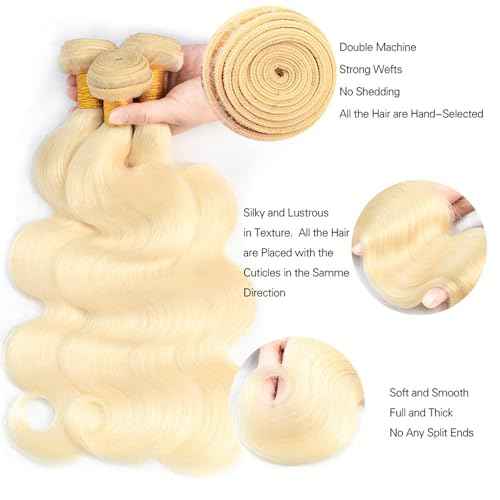 26 28 30 Inch 613 Bundles Blonde Body Wave Bundles Human Hair Double Weft Unprocessed Brazilian Virgin Human Hair Extensions Color 613