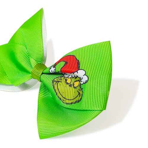 Luv Her Licensed Girls Hair Bows - Hair Accessories Gift Set - 7 Pcs 4 Inch Bundle - Hair Bows for Girls - Grinch Christmas Hair clip - Alligator Clip - Ages 3 +