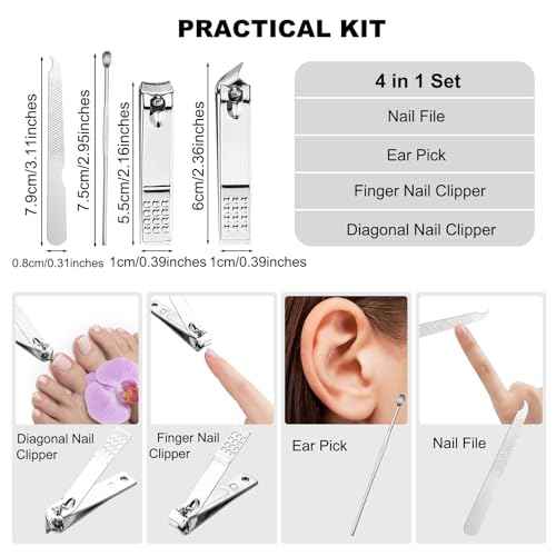 100 Sets Finger Nail Clipper Set Bulk,4 in 1 Black Adult Stainless Steel Travel Manicure Kit with Case Individually Wrapped Nail Clippers Bulk for Homeless,Hotel,Charity