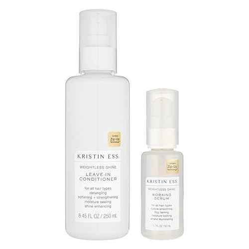 Kristin Ess Styling Bundle, Hydrating Salon Leave In Conditioner Spray for Strength + Shine - Lightweight Anti Frizz Detangler for Women + Weightless Shine Working Hair Serum for Dry Damaged Hair