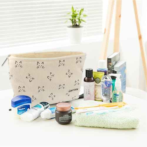 Makeup Bag Cute Cat Cosmetic Bag for Women Organizer With Zipper Corduroy makeup Bag Brushes Storage Bag Travel Toiletry Bag Organizer