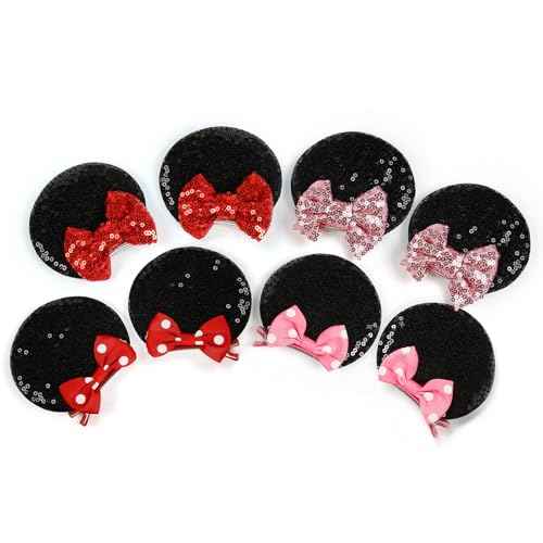 Tobeffect Mouse Ears Hair Bows Clips Glitter Mice Ears Pack Cute Hair Bow Hair Accessories for Women Costume Birthday Party Favor Vacation Halloween Christmas Decoration