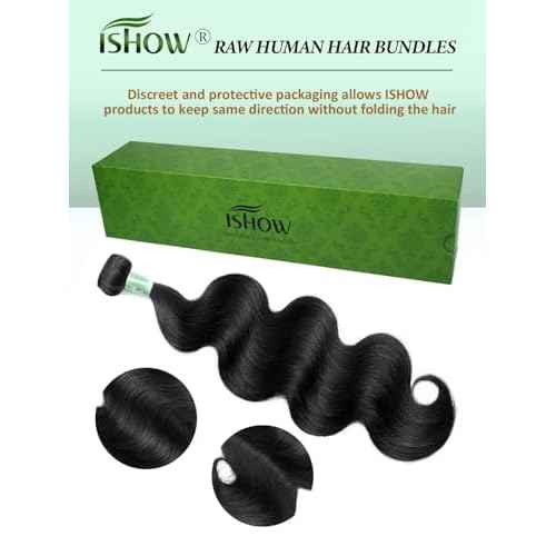 ISHOW Raw Human Hair Bundles, 100% Unprocessed Virgin Human Hair, 15A Body Wave Premium Quality Bundles Producer, 18 Inch Single Bundle, Long Lasting, Color 1B