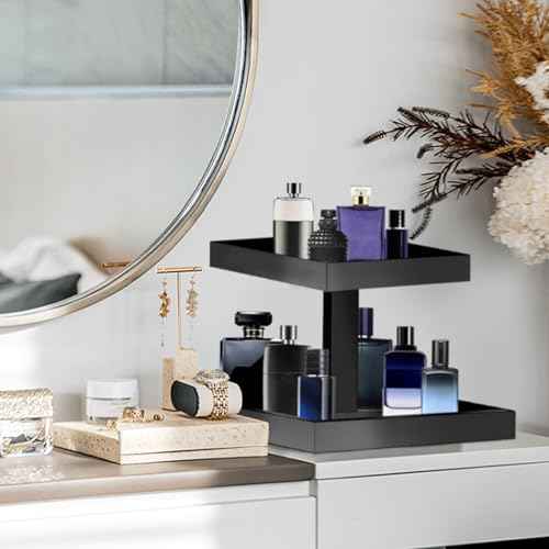 YAGELI Black Perfume Organizer for Men - 2 Tier Acrylic Cologne Rack Organizer for Men, Rectangular Vanity Storage with Sturdy Design, Space Saver for Bathroom & Bedroom