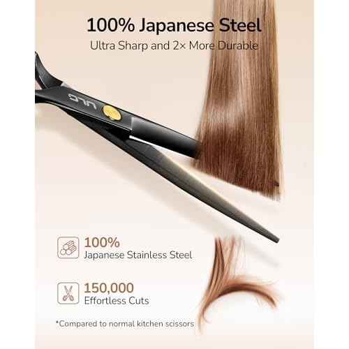 ULG Professional Hair Cutting Scissors Set ? 6.5¡± Japanese Stainless Steel Barber Shears & Thinning Scissors with Comb, Clips & Case ? at-Home Salon Haircut Kit for Men, Women, Kids, Black