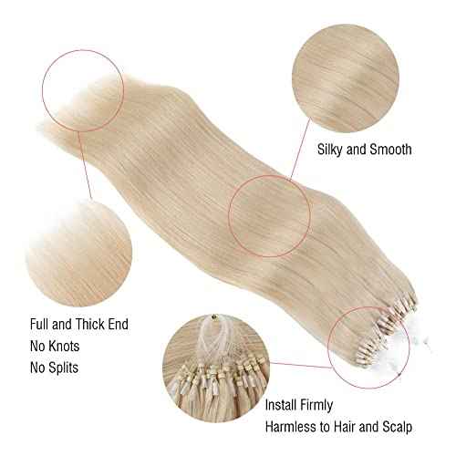 ABH AMAZINGBEAUTY Micro Loop Hair Extensions - 50G 50S Bonded, 20 Inches Platinum Blonde, Microlinks for Women - Human Hair
