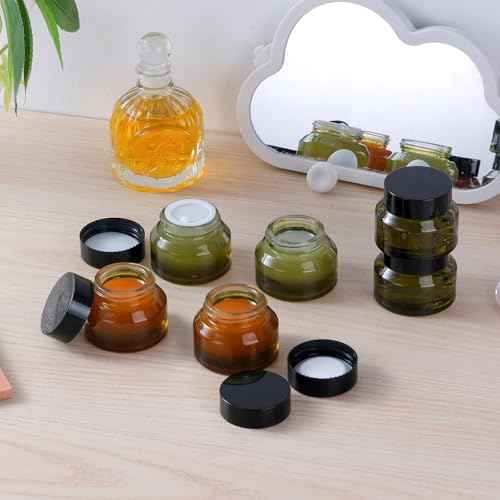 12 pack Glass Cosmetic Jars with Lids Small Lotion Containers for Traveling Green Empty Skincare Container for Face Cream Toiletries Makeup (1oz)
