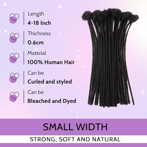 Loc Extensions Human Hair 0.4cm&0.6 cm&0.8cm width 4-18inch 10, 20, 40, 100 strands 100% Human Hair Locs Extensions for Men Women Natural Dreadlocks Can Be Dyed Bleached Curled 0.6cm 6inch 60Strands