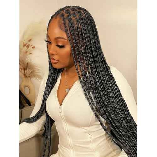 Full Lace Braided Wig for Black Women 34 Inch Pre Plucked Knotless Squrare Part Box Braid Twist Locs Wig with Baby Hair