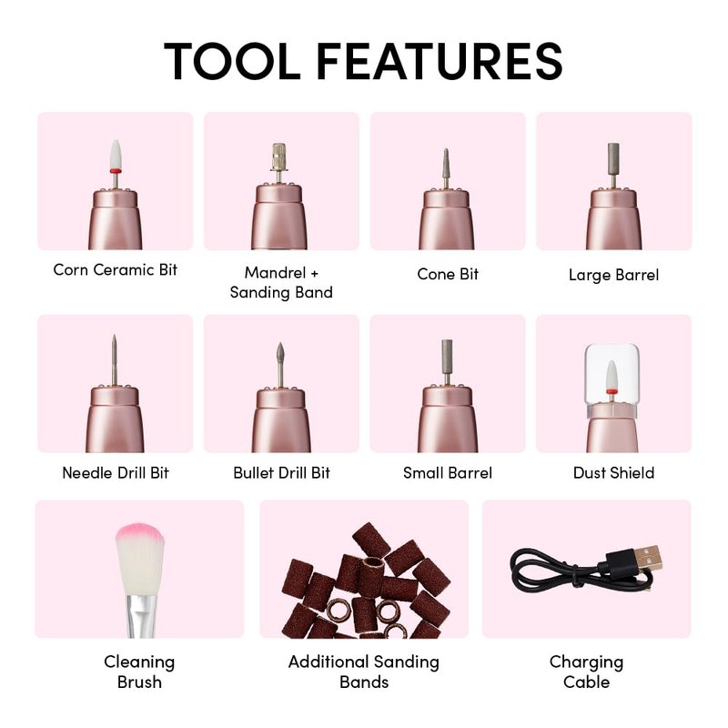 ÉCLAT Cordless Nail Drill, Professional Portable E-File for Gel & Acrylic Removal, Rechargeable Manicure Set with Charging Stand & LED Light, Quiet 13,000 RPM Electric File for Home, Travel, White