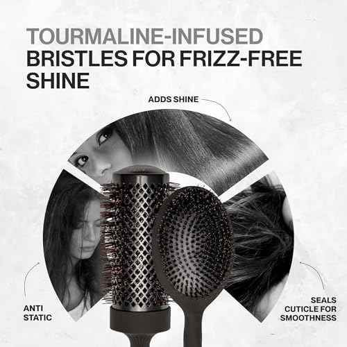 COCCO Aura Brush Set, Ceramic Paddle & Round Hairbrushes for Women, Blow-Drying & Frizz Control, Tourmaline Bristles, Ergonomic Grip, Full Styling Set (Black)