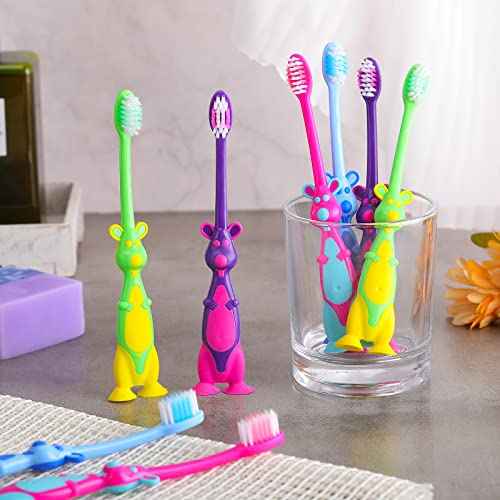 Gerrii Kids Toothbrushes Bulk Soft Lovely Little Kangaroo with Covers Suction Cup Individually Wrapped for Children Toddler Home School Camp Daycare Travel (50 Pcs)