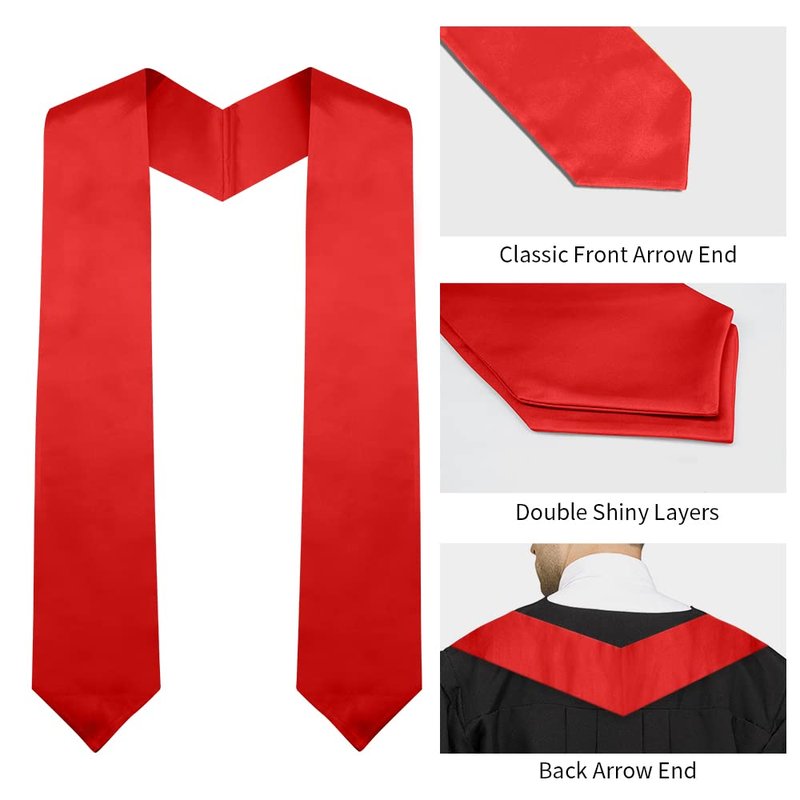 QEYMN Graduation Stole, Plain Graduation Sash, Red Graduation Stole Class of 2026 2025 2024 for Unisex Adults,Graduation Stoles Sash for Academic and Choral 70"