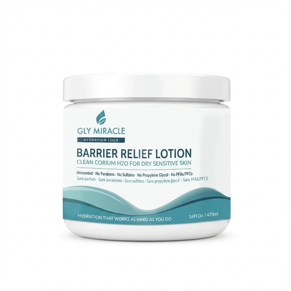 GLY MIRACLE Barrier Relief Clean Corium H2O Moisture Lotion, Professional-Strength Glycerin Hydration for Severely Dry, Cracked, Sensitive Skin, Fragrance-Free, Non-Greasy, 16 oz Jar