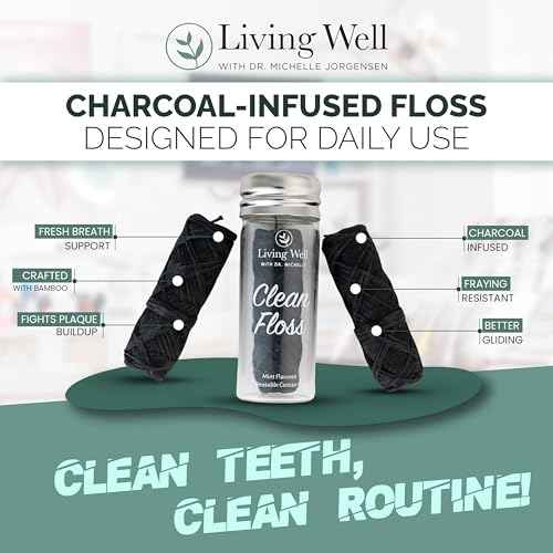 Living Well Bamboo Charcoal Dental Floss ? Natural, Vegan, Biodegradable, PFAS-Free ? Eco-Friendly Floss with Glass Jar ? Zero Waste Oral Care