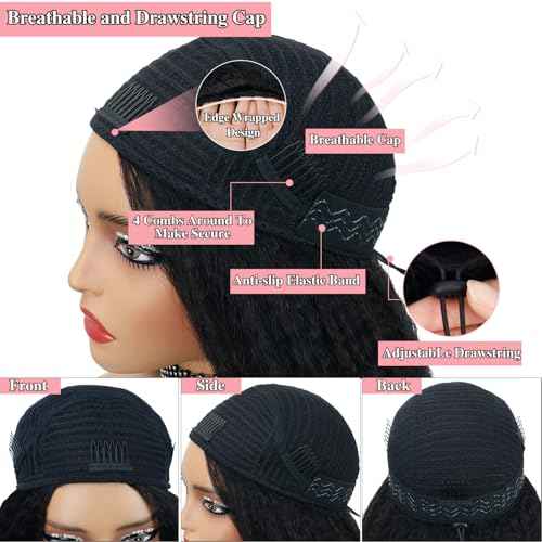 Nvnvdij Kinky Straight Half Wig Human Hair 200 Density 3 in 1 Seamless Flip Over Beginner Friendly Half Wigs 20 Inch