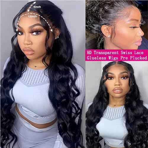 26 Inch 13x4 Lace Front Wigs Human Hair Body Wave Lace Front Wigs Human Hair Pre Plucked 13x4 Hd Lace Frontal Wigs Human Hd Lace Front Wigs for Black Women 180% Density