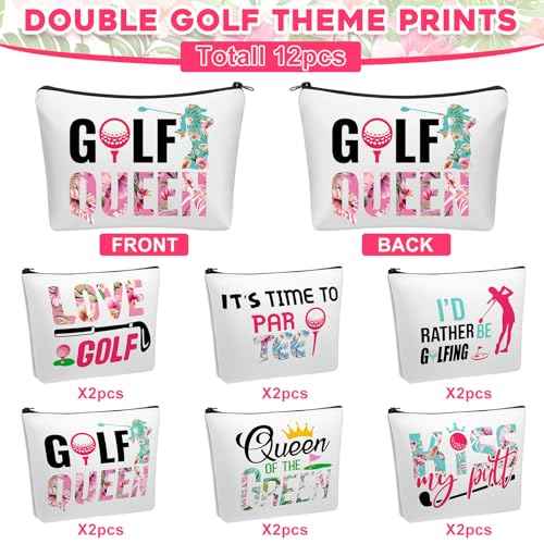 12 Pcs Golf Gifts for Women Female Cosmetic Bags Golfer Makeup Bag Canvas Toiletry Pouch with Zipper Accessories for Women Ladies Golf Lover Player Fans Birthday Gifts