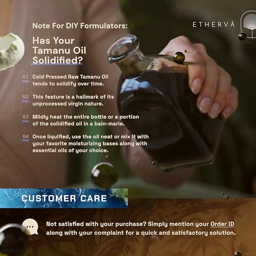 Tamanu Oil | No Chemicals | Natural Scent | Unrefined, Raw, Cold Pressed, Solidifies in Winter | Wild Grown Organic Indian Origin | DIY Face, Body, Scalp & Hair | Aluminium Bottle 20.9 Fl Oz