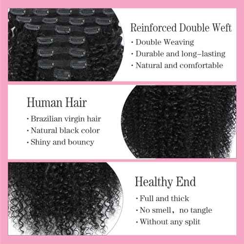 Kinky Curly Clip in Hair Extensions for Women 3C 4A Kinky Curly Clip ins 10A Brazilian Virgin Human Hair Extensions 16pcs 240g/set 18 Inch Natural Black