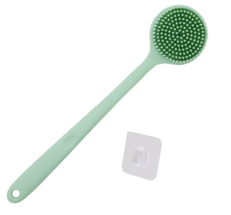 Cinlitek Silicone Body Scrubber - Long Handle Exfoliating Shower Brush for Men, Women & Kids - Free Hook