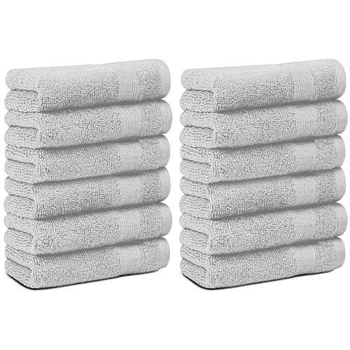 White Classic Resort Collection Soft Washcloth Face & Body Towel Set | 12x12 Luxury Hotel Plush & Absorbent Cotton Washclothes [12 Pack, Dolphin Grey]