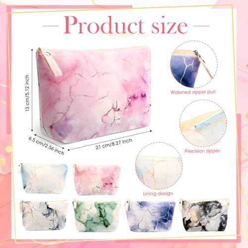 Boao 6 Pieces Canvas Cosmetic Bags Pouches for Purse with Zipper Printed Makeup Bag Multi Function Canvas Travel Pouch Organizer Pouch for Women Vacation Travel, 6 Styles(Marbling Style)