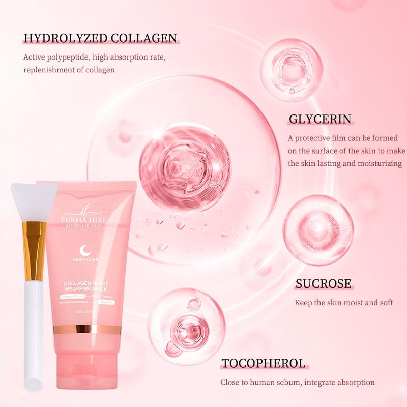 Collagen Overnight Wrapping Peel Off Facial Mask Pack - Elasticity & Hydration Care, Reduces Sagging & Dullness - Hydrolyzed Collagen For Glowing Skin - Korean Skin Care, 2.53 fl.oz