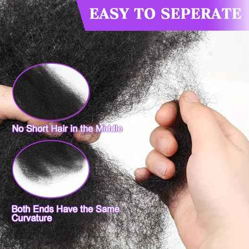 Afro Kinkys Bulk Human Hair for Dreadlocks Extensions and Locs Repair 1 Pack 50 Gram Natural Black Color Afro Kinky Curly Human Hair Bulk for Twist (Black, 22 Inch)