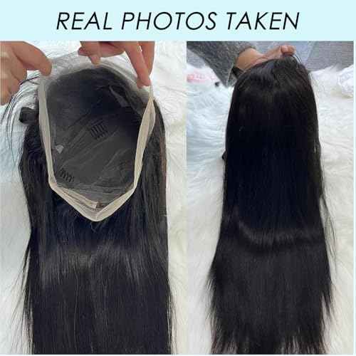 Stragiht Full Lace Wigs Human Hair Pre Plucked Natural Hairline, 12A 180% Destiny Free Part HD Transparent Whole Lace Wig, 100% Human Hair Full Scalp Wigs 8 Inches Natural Black