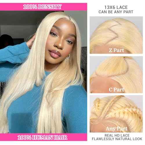 613 13x6 Lace Front Wig Human Hair 180 Density Blonde Wig Human Hair 613 13x6 Straight Lace Frontal Wig Human Hair Pre Plucked for Women 28 Inch