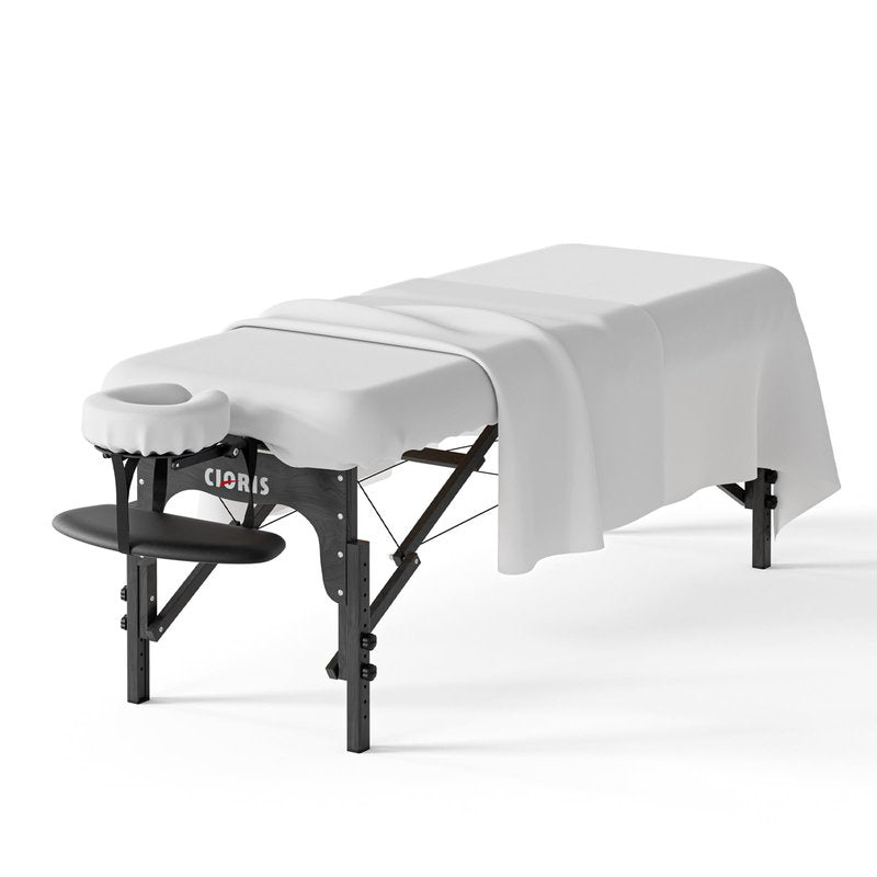 CLORIS Universal 3-Piece Professional Massage Table Sheet Set Premium Soft Light Stain Microfiber Includes Massage Table Cover, Fitted Sheet and Face Rest Cover - White