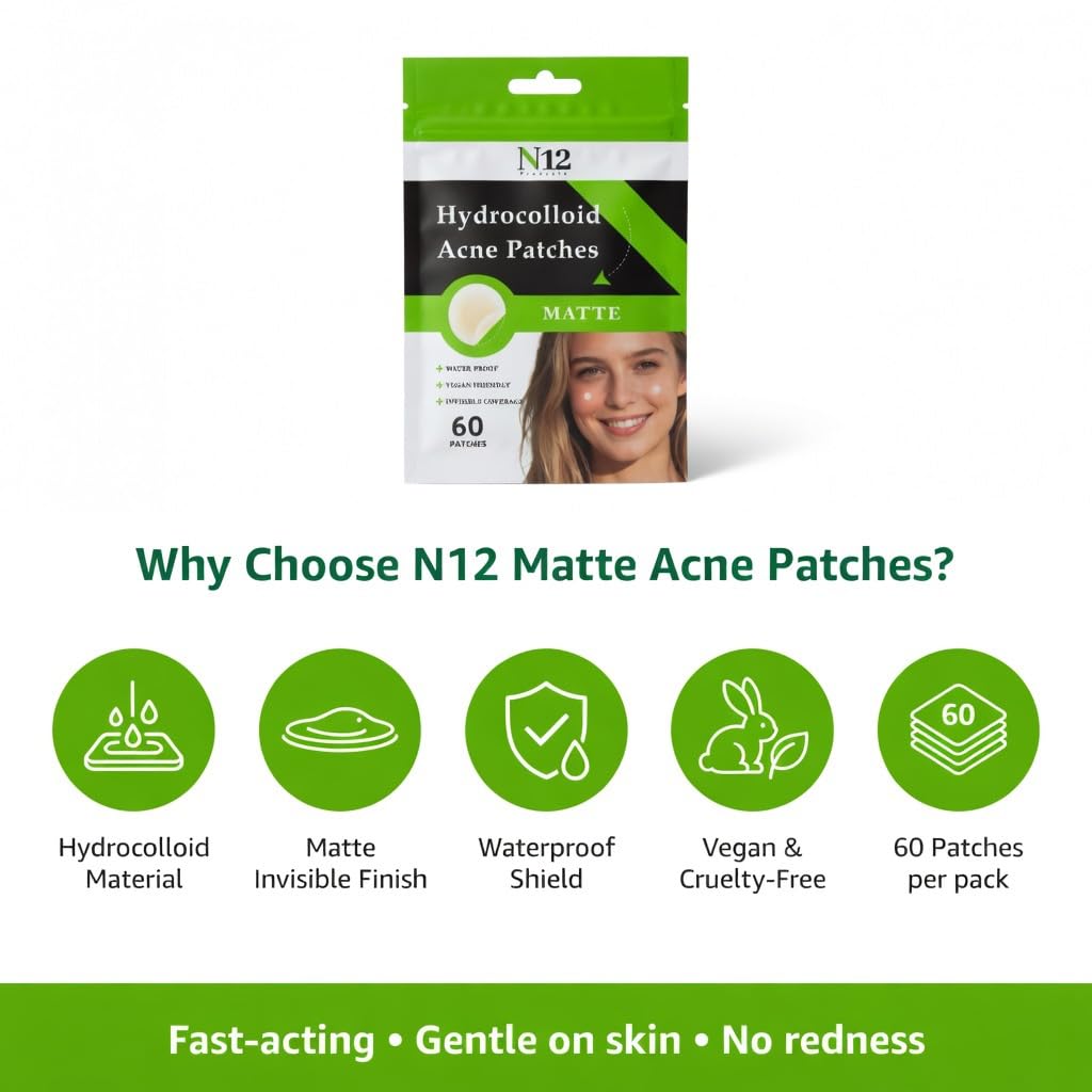 N12 Products-Best Hydrocolloid Acne Patch – Shrinks Zits and Whiteheads in One Use, Nighttime Pimple Spot Stickers for Face and Skin.