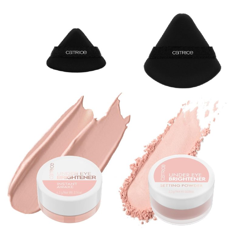 Catrice Under Eye Makeup Set - Brightening Concealer, Setting Powder & Puffs for Dark Circles | Light Rose
