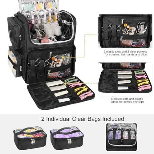 Relavel Hair Tools Travel Bag with 6 Pcs Clear Bags, Hair Stylist Backpack Hairdresser Cosmetology Bag, Heat Insulation Full Layer for Curling Iron, Hair Straightener, Travel Accessories Train Case