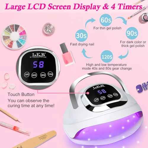 Wisdompark UV Nail Lamp 268W, UV Light for Gel Nails with 60pcs Beads, Professional LED Nail Lamp 4 Timers and Automatic Sensor Nail Dryer for Home Salon (Large)