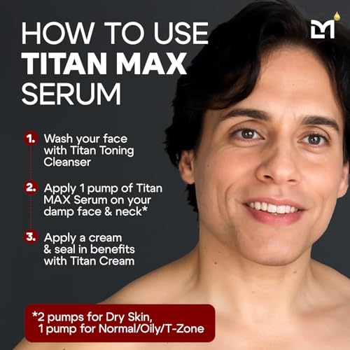 Titan MAX Anti-Aging Face Serum for Men ? Ultra Potency Mens Face Moisturizer ? Men, Dark Spots, Wrinkles, Fine Lines ? Vitamin C & E, 10% Niacinamide, Hyaluronic Acid ? Unscented