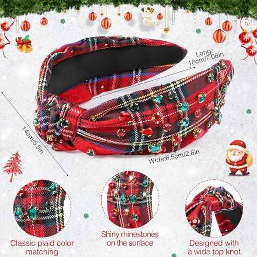 obeoby Christmas Headband for Women, Knotted Headband with Jeweled Crystal Decorations Holiday Hairband Christmas Accessories