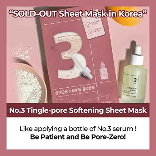 numbuzin No.3 Sheet Mask | 5 Sheets | Tingle-Pore Softening Sheet Mask | Pore Minimizing, Skin Softening Face Mask with Bifidax | Hydrates, Smooths Rough, Bumpy Skin, Improves Glow | Korean Skincare