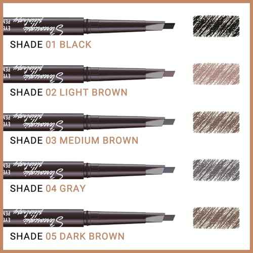 12 Pcs Ultimate Eyebrow Retractable Definer Pencils,Dual-Sided Natural Soft Textured Eyebrow Pencil, for Daily Look Eyebrow Makeup,Brow Brush,Fine Tip (12Pcs-Dark Brown-Retractable Triangle)