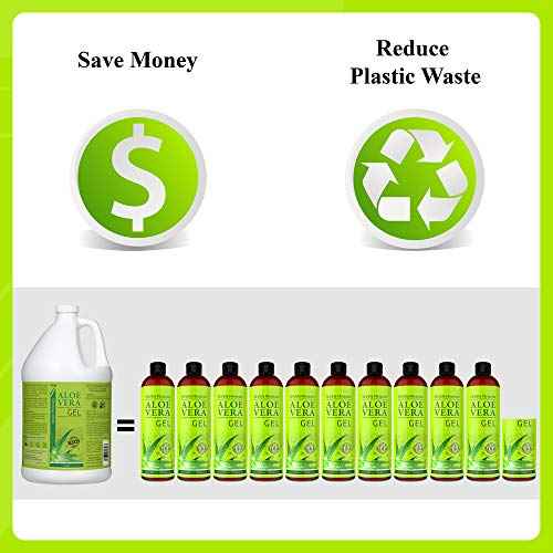 Seven Minerals Organic Aloe Vera Gel from freshly cut 100% Pure Aloe - 1 Gallon - HighestQuality, Texas grown, Vegan, Unscented - For Face, Skin, Hair, Sunburn Relief - Bulk DIY (128 Fl Oz)